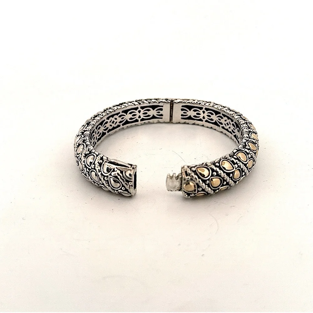 Jai 18K yellow gold and 925 Sterling silver hinged bangle bracelet - Picture 5 of 10